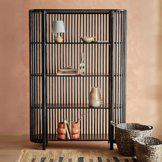Black Curved Slatted Bookcase in Cabinets & Storage from Oriana B. www.orianab.com