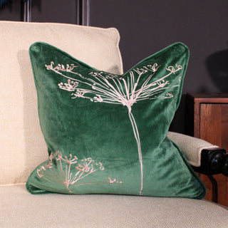 Embroidered Velvet Cushion | Pine Green | 45x45 in Homewares from Oriana B. www.orianab.com
