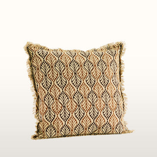 Brown and Beige Print Cotton Cushion 50x50 in Cushions from Oriana B. www.orianab.com