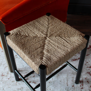 Natural Woven and Black Wood Stool in Furniture from Oriana B. www.orianab.com
