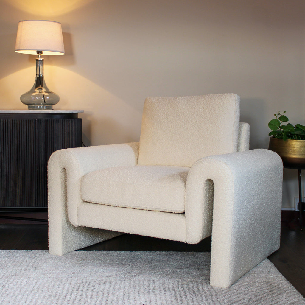 Curved Ivory Boucle Armchair | Irish Online Furniture Shop – Oriana B