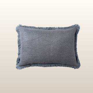 Aubrey Linen Fringed Cushion | Blue | 40x60 in Homewares from Oriana B www.orianab.com
