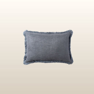 Aubrey Linen Fringed Cushion | Blue | 40x60 in Homewares from Oriana B www.orianab.com
