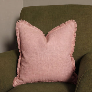 Aubrey Linen Fringed Cushion | Blush | 50x50 in Homewares from Oriana B www.orianab.com
