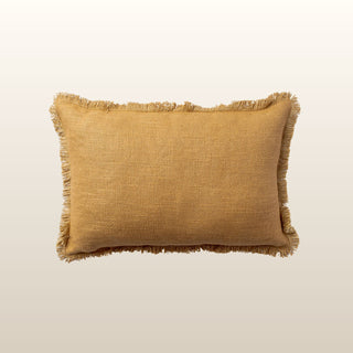 Aubrey Linen Fringed Cushion | Mustard | 40x60 in Homewares from Oriana B www.orianab.com