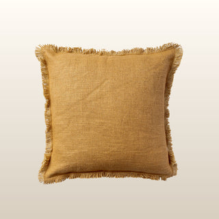 Aubrey Linen Fringed Cushion | Mustard | 50x50 in Homewares from Oriana B www.orianab.com
