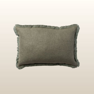 Aubrey Linen Fringed Cushion | Olive | 40x60 in Homewares from Oriana B www.orianab.com