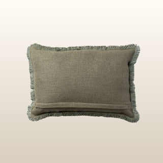 Aubrey Linen Fringed Cushion | Olive | 40x60 in Homewares from Oriana B www.orianab.com