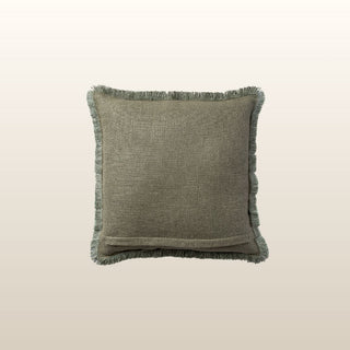 Aubrey Linen Fringed Cushion | Olive | 50x50 in Homewares from Oriana B www.orianab.com
