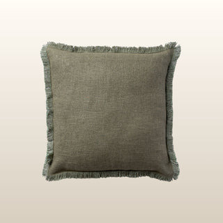 Aubrey Linen Fringed Cushion | Olive | 50x50 in Homewares from Oriana B www.orianab.com