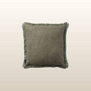 Aubrey Linen Fringed Cushion | Olive | 50x50 in Homewares from Oriana B www.orianab.com
