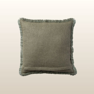 Aubrey Linen Fringed Cushion | Olive | 50x50 in Homewares from Oriana B www.orianab.com