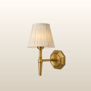 Blanche Single Brass Wall Light | Neutral Pleated Shade in Lighting from Oriana B www.orianab.com
