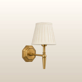 Blanche Single Brass Wall Light | Neutral Pleated Shade in Lighting from Oriana B www.orianab.com