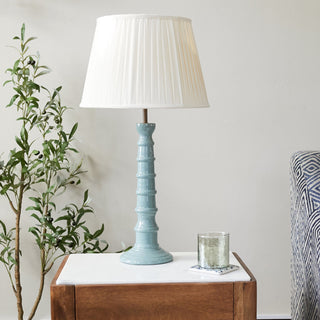 Blue Enamel Table Lamp | Neutral Pleated Lampshade in Lighting from Oriana B www.orianab.com
