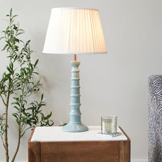 Blue Enamel Table Lamp | Neutral Pleated Lampshade in Lighting from Oriana B www.orianab.com