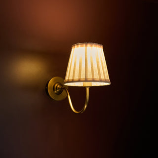Brass Swan Neck Wall Light With Pleated Neutral Shade in Lighting from Oriana B www.orianab.com