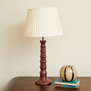 Burgundy Enamel Table Lamp | Neutral Pleated Lampshade in Lighting from Oriana B www.orianab.com
