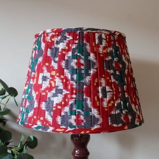 Burgundy Enamel Table Lamp | Red & Blue Pleated Lampshade in Lighting from Oriana B www.orianab.com