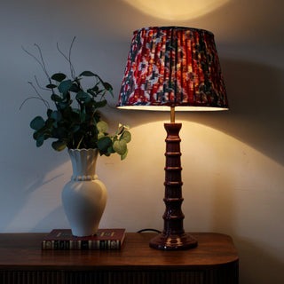 Burgundy Enamel Table Lamp | Red & Blue Pleated Lampshade in Lighting from Oriana B www.orianab.com