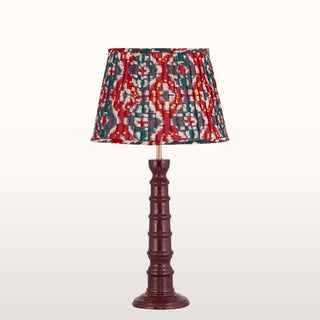 Burgundy Enamel Table Lamp | Red & Blue Pleated Lampshade in Lighting from Oriana B www.orianab.com