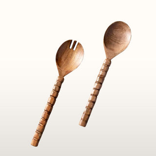 Carved Wood Handle | Set of 2 Salad Servers in Homewares from Oriana B www.orianab.com