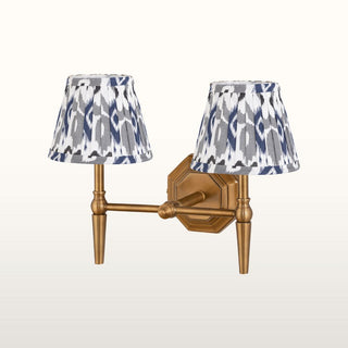Double Brass Wall Light | Blue & Grey Pleated Shade in Lighting from Oriana B www.orianab.com