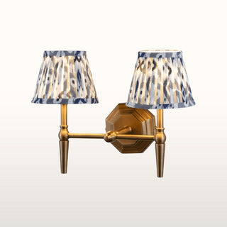 Double Brass Wall Light | Blue & Grey Pleated Shade in Lighting from Oriana B www.orianab.com