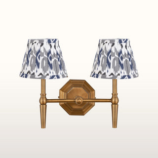 Double Brass Wall Light | Blue & Grey Pleated Shade in Lighting from Oriana B www.orianab.com