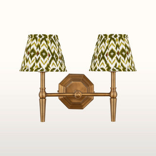 Double Brass Wall Light | Green Pleated Shade in Lighting from Oriana B www.orianab.com