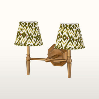 Double Brass Wall Light | Green Pleated Shade in Lighting from Oriana B www.orianab.com