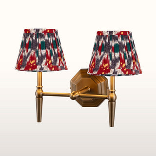 Double Brass Wall Light | Red & Blue Pleated Shade in Lighting from Oriana B www.orianab.com