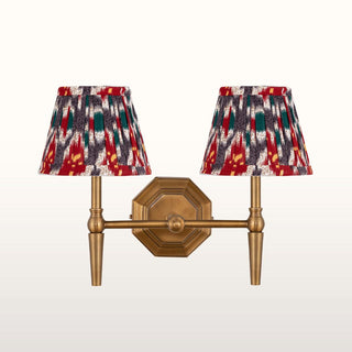Double Brass Wall Light | Red & Blue Pleated Shade in Lighting from Oriana B www.orianab.com