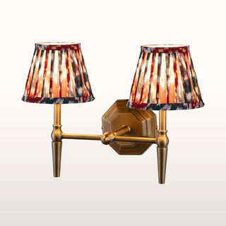 Double Brass Wall Light | Red & Blue Pleated Shade in Lighting from Oriana B www.orianab.com