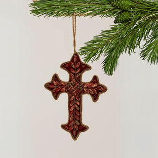 Embroidered Cross Tree Decoration | Burgundy in Christmas Decorations from Oriana B www.orianab.com