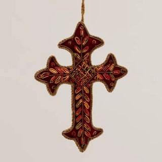 Embroidered Cross Tree Decoration | Burgundy in Christmas Decorations from Oriana B www.orianab.com