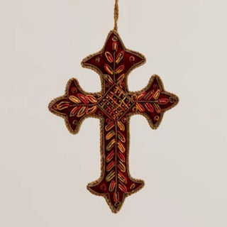 Embroidered Cross Tree Decoration | Burgundy in Christmas from Oriana B. www.orianab.com