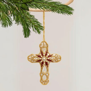 Embroidered Ivory Cross Christmas Tree Decoration in Christmas Decorations from Oriana B www.orianab.com