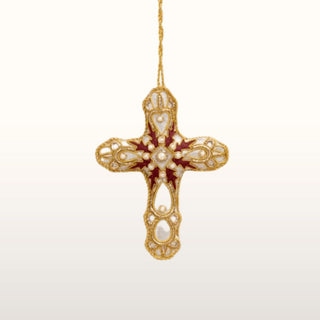 Embroidered Ivory Cross Christmas Tree Decoration in Christmas Decorations from Oriana B www.orianab.com