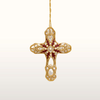 Embroidered Ivory Cross Christmas Tree Decoration in Christmas from Oriana B. www.orianab.com