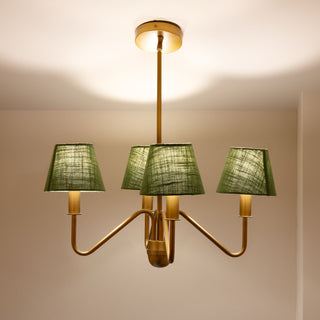 Four Arm Brass Chandelier | Green Shades in Lighting from Oriana B www.orianab.com