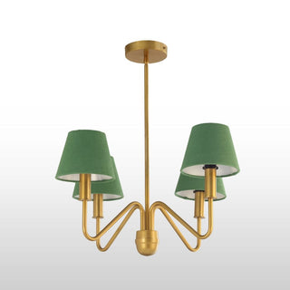 Four Arm Brass Chandelier | Green Shades in Lighting from Oriana B www.orianab.com
