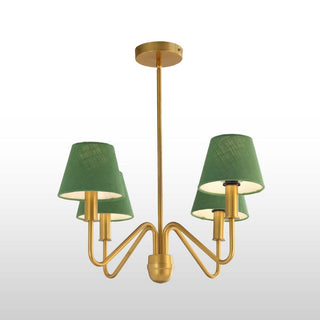 Four Arm Brass Chandelier | Green Shades in Lighting from Oriana B www.orianab.com