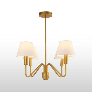 Four Arm Brass Chandelier | White Shades in Lighting from Oriana B www.orianab.com