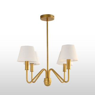 Four Arm Brass Chandelier | White Shades in Lighting from Oriana B www.orianab.com