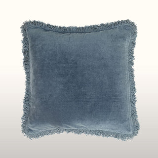 Fringed Velvet Cushion | Blue | 45x45 in Homewares from Oriana B www.orianab.com