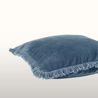 Fringed Velvet Cushion | Blue | 45x45 in Homewares from Oriana B www.orianab.com