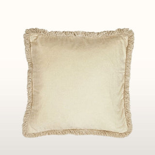 Fringed Velvet Cushion | Ecru| 45x45 in Homewares from Oriana B. www.orianab.com