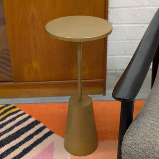 Gold Pedestal Drinks Table | SAMPLE in Outlet from Oriana B www.orianab.com