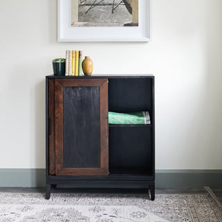 Inlay Sliding Door Console Cabinet | Black & Wood in Furniture from Oriana B www.orianab.com